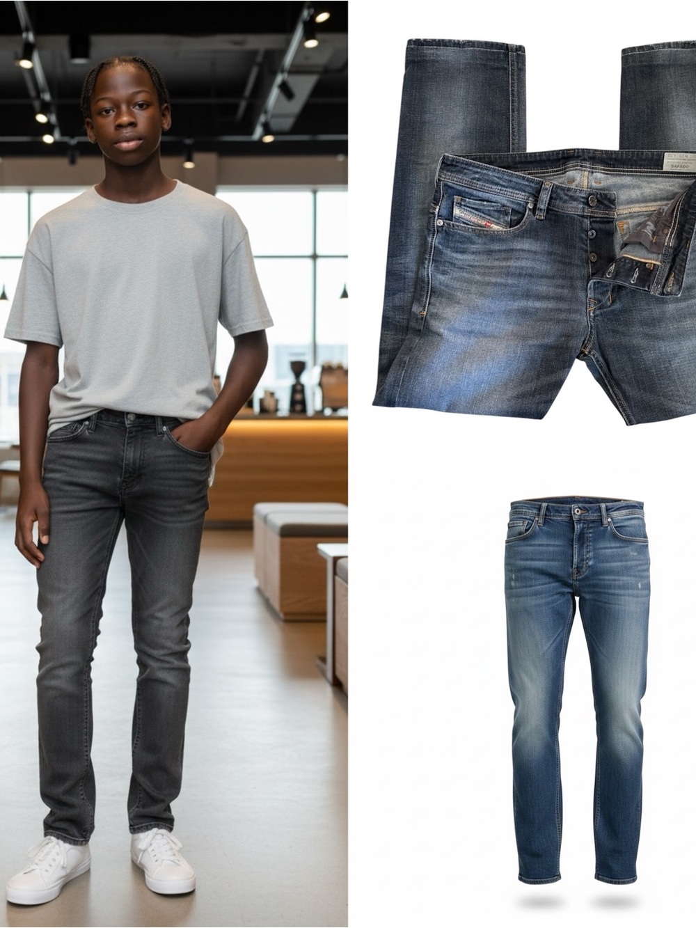 Diesel Safado Jeans Mens 33x32 Distressed Regular Slim Straight Blue Denim Y2K